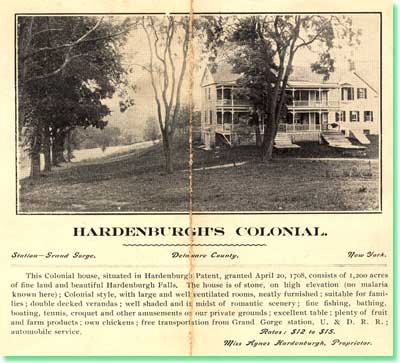 An early 1900's brochure advertisement for the Hardenburgs's "Colonial" guest house.  Please click to see a much larger image - be patient, please, it is a large photo and will take a while to download.